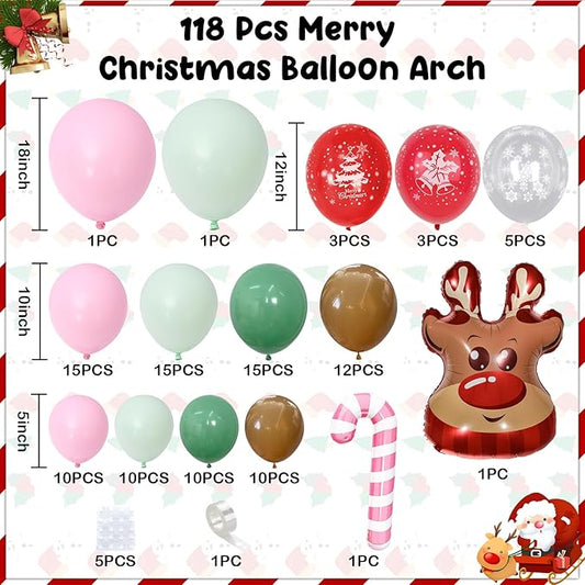 Christmas Balloon Arch Kit Gingerbread Balloon Garland Pastel Green Pink Red Snowflake Balloons Reindeer Peppermint Candy Cane Foil Balloons for Gingerbread Nutcracker Baby Shower Birthday Party Decor