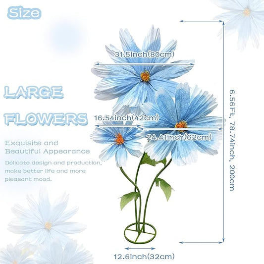 Giant Blue Daisy Artificial Flowers Decorations, Large Paper Flower Bouquets Decor No-Wilting, 3Pcs Artificial Flowers Season Decoration Wedding Mother's Day Flower Wall Arrangements Home Decor Props