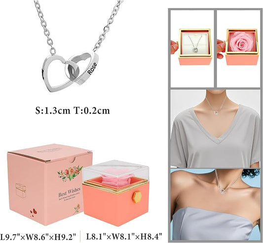 TINGKU Eternal Real Rose Gift Box for Women, Preserved Rose with Customized Name Engraved Heart Necklace, Personalized Romantic Gift for Wife, Girlfriend, Mom, Mother's Day Love Keepsake