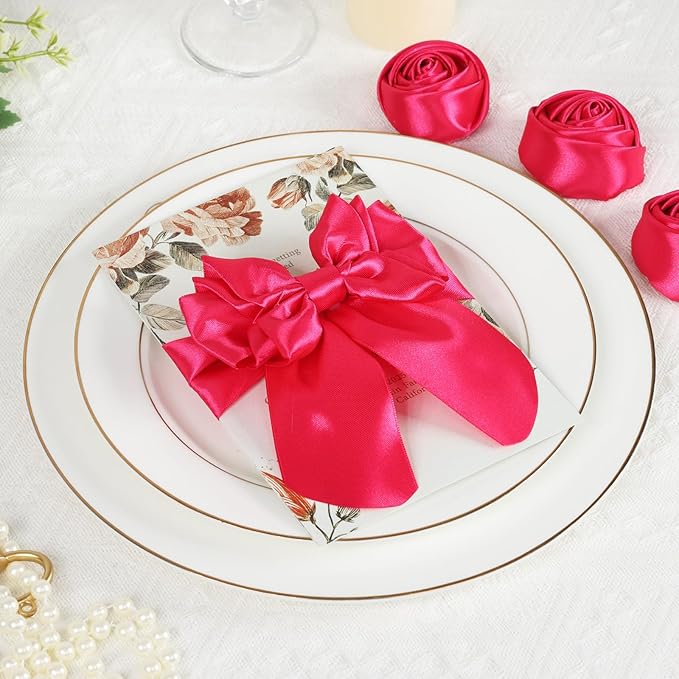 Hot Pink Satin Ribbon 2 Inch 60 Yards, Polyester Fabric Ribbon for Flower Bouquet, Wedding, Crafts, Gift Wrapping, Baby Shower, DIY Bows and Outdoor Decor