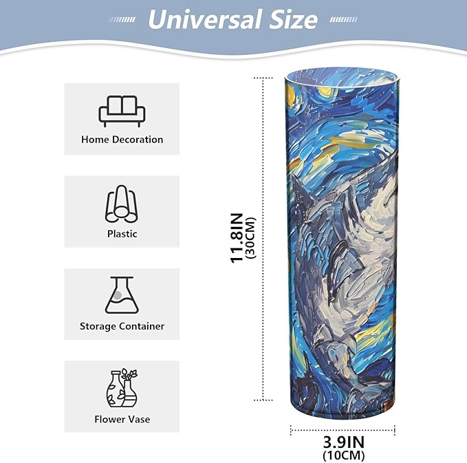 Flower Vase for Centerpieces, Shark in Van Plastic Cylinder Vase, Clear Bud Vases for Home Wedding Office Table Decor