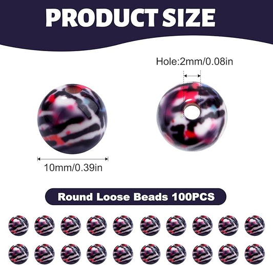 100 PCS 10mm Resin Beads Bulk for Bracelet Making Kit, Leopard Print Round Loose Beads for Jewelry Earring Necklace Rings Art Craft DIY Projects