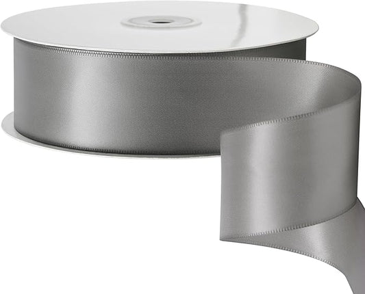 LIUYAXI Silver Stain Ribbon, 2" X Continuous 50 Yards, Double Faced Fabric Ribbon Use for Bows Bouquet,Christmas Gift Wrapping,Floral Arrangement
