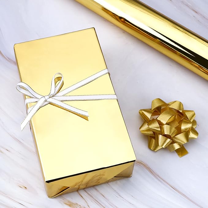 RUSPEPA Gold Metallic Wrapping Paper - 81.5 Sq Ft - Christmas Wrapping Paper Perfect for Wedding,Birthday,Christmas,Baby Show - 30 inches x 32.8 feet