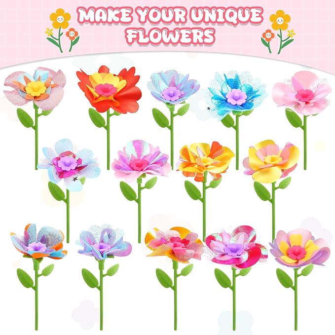 DIY Flower Bouquets Toys for Girls, Arts & Crafts Birthday Gift for Kids Ages 4-9, Handmade Creative Flower Market Kit for 4-6-8+Year Old Girl, Educational Activity Preschool Family Day Creative Gifts