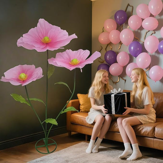 Artificial Giant Flower for Decoration - 5.6 Ft Large Artificial Silk Flower with Stems and Stands - Big Flores Gigantes for Wedding Party Banquet Backdrop Decor, Photography Props Window Display