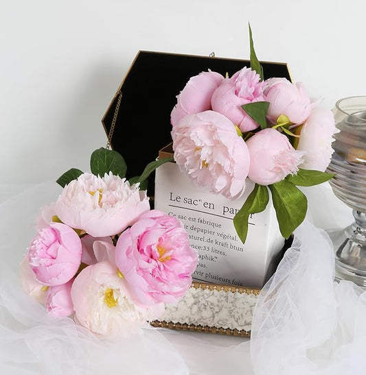 Pink Peonies Silk Flowers 2 Bouquets Pink Fake Peonies 14 Heads Faux Peony Flowers with Stems for Wedding Decoration Bride Bouquet Faux Flowers Crafts Floral Arrangement (Multi-Pink)