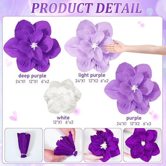 Giant Paper Flowers Artificial Large Paper Flower Decoration for Handcrafted Wall Backdrop Christmas Mexican Wedding Graduation Bridal Shower Birthday Party Supplies(Purple Gradient,18 Pcs)