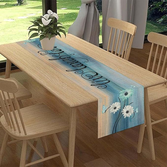 Daisy Table Runner, Vintage Blue Style Wild Flower Table Decor for Home Kitchen Dining Patio Holiday Party Indoor Outdoor Table Decorations 13x36 inch