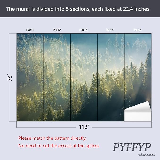 PYFFYP- Green Forest and Mountains Wallpaper Wall murals for Living Room(Not Peel and Stick)