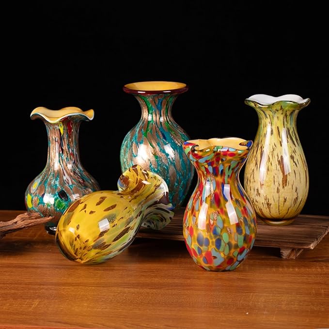 KAMMAK Colored Glass Vase, Beautiful Hand Blown Decorative Vase, Modern Art Vase for Flower Mantle Dining Table Centerpiece, Entryway Living Room Wedding Decoration, FH008