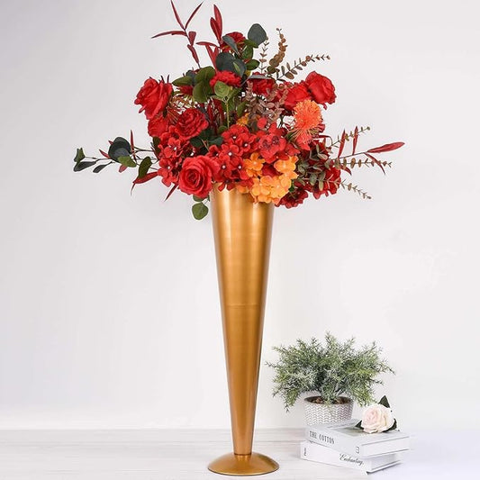 Efavormart 28" Tall Brushed Gold Metal Trumpet Flower Vase Wedding Centerpiece