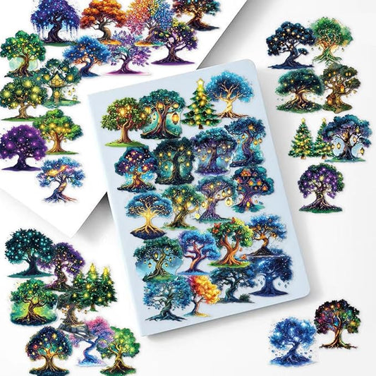 50 Pcs Magic Tree Stickers, Transparent PET Waterproof Decals, Cartoon Aesthetic Stickers for Water Bottles, Laptops, Scrapbooks, Journals, Planners - DIY Craft Supplies Gift