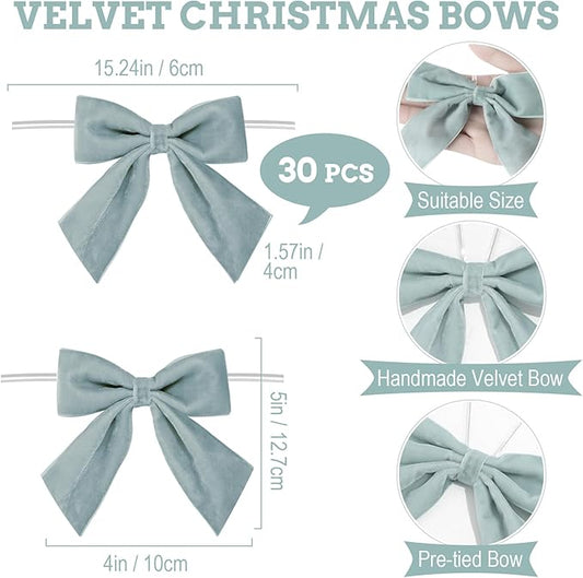 30 Pcs Velvet Ribbon Bows 5" x 4" Pre Tied Christmas Velvet Bows with Twist Tie for Gift Packaging Christmas Tree Wreaths Door Windows Wedding Party Decoration(Morandi Color)
