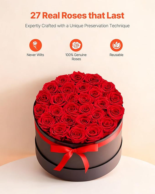 VEVOR Forever Flowers, 27 Preserved Roses in a Box, Eternal Flowers Immortal Bouquet Birthday Present for Delivery Prime Women Her Wife Mothers, Anniversary, Valentine's Day,Christmas, Red