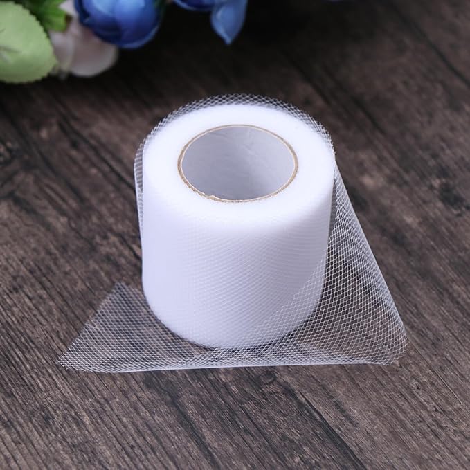 2 PCS White Polyester Mesh Tulle Rolls for Wedding Decorations DIY Craft Sewing Bow Tutu Skirt Bouquet Wrapping Organza Fabric