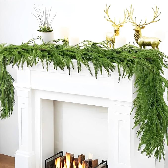 6FT Christmas Artificial Norfolk Pine Garland, Real Touch Faux Greenery Garlands for Mantle,Table, Window, Stairs, Banister, Fireplace, Wall, Door, Home, Indoor Outdoor Holiday Xmas Decortions