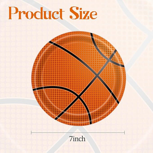 50PCS Basketball Party Paper Plates 7 Inch, Disposable Basketball Birthday Party Supplies Cake Dessert Plates for Birthday Baby Shower Sports Event Decorations