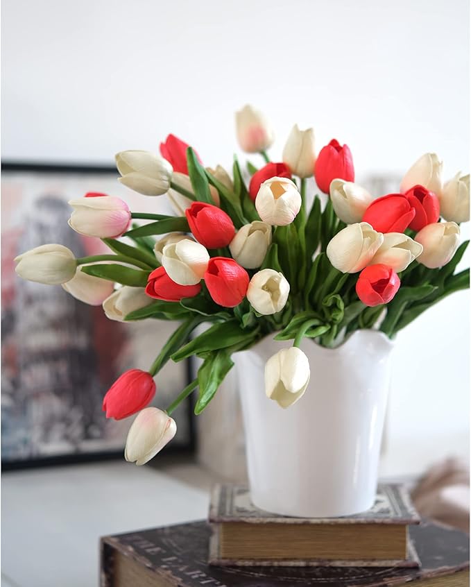FiveSeasonStuff Real Touch Tulips Artificial Flowers – 15 Stems Faux Tulip Bouquet in Gift Box for Wedding, Home Decor, Party, Floral Arrangements (Lovable Pink)