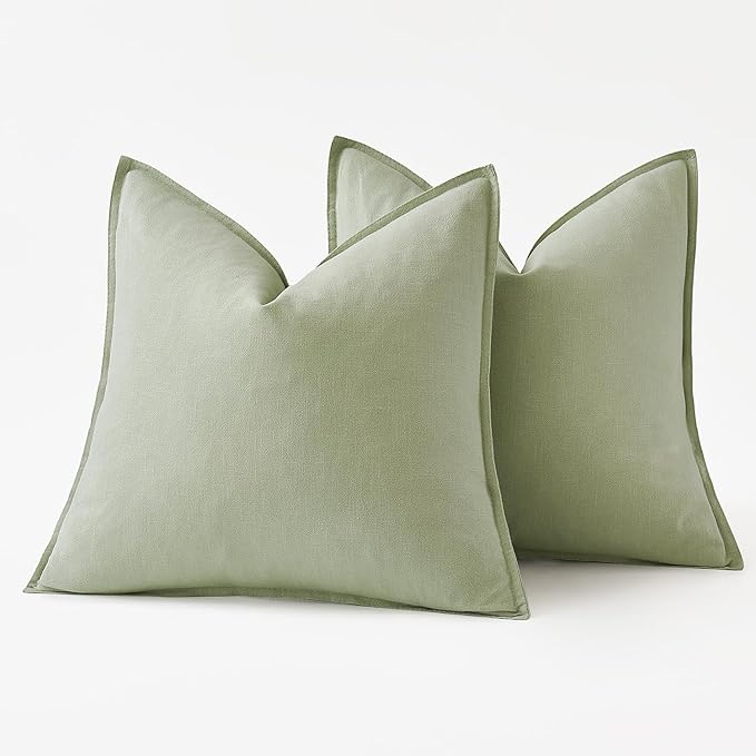 MIULEE Decorative Linen Pillow Covers 20x20 Inch Light Green Boho Farmhouse Neutral Couch Throw Pillows for Bed Pack of 2 Accent Modern Pillowcase Summer Sofa Livingroom Home Decor