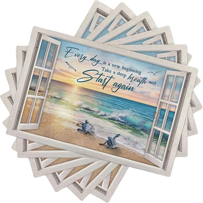 Beach Sea Turtle Placemats Set of 6 Coastal Ocean Table Mats Washable Place Mats for Home Party Indoor Kitchen Dining Table Decoration 12x18 Inch