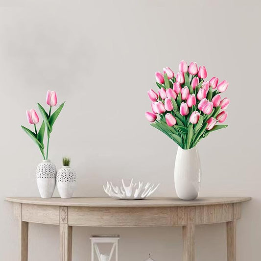 Sggvecsy 30 Pcs Fake Tulips Artificial Flowers Real Touch PU Faux Flowers Tulip Stems for Wedding Spring Bouquet Floral Arrangement Home Party Office Decorations for Mother's Day (Rose Pink)