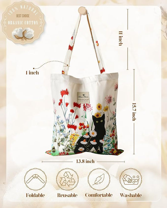 Aesthetic Cotton Tote Bag for Women - Reusable Shoulder Bag with Buckle Fabric Bag for Gym, Travel, Work