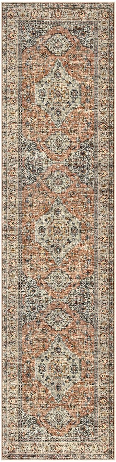 Lahome Oriental Kitchen Runners for Hallways, 2.5x10 Washable Runner Rug Non Slip, Soft Hallway Rug Distressed Ultra-Thin Long Carpet for Bathroom Entryway Bedroom, Peach/Orange