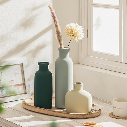 Bud Vase Set of 3 - Rustic Ceramic Vases Set for Flower Centerpieces Pampas Grass - 3 Pieces Terracotta Vase for Decor - Modern Decoration Pottery Vases for Home Farmhouse, Mini Vase by Lyeec