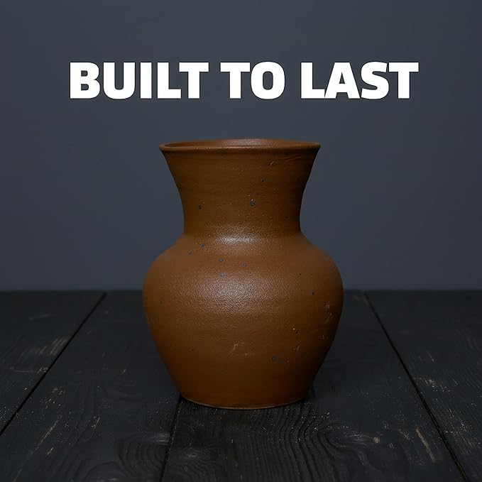 6.3IN Rustic Farmhouse Ceramic Vase Home Decor,Handmade Vintage Stoneware Clay Pottery Terracotta Textured for Modern Farmhouse, Living Room, Office Desk Table Shelf(Dark Brown)