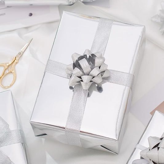 Merture Wrapping Paper Roll, Gift Wrap Mini Roll - 17 In X 32.8 Ft(46.5 sq.ft.), Solid Color Metallic Silver Wrapping Paper for Christmas, Mother's Day, Father's Day, Graduation and More