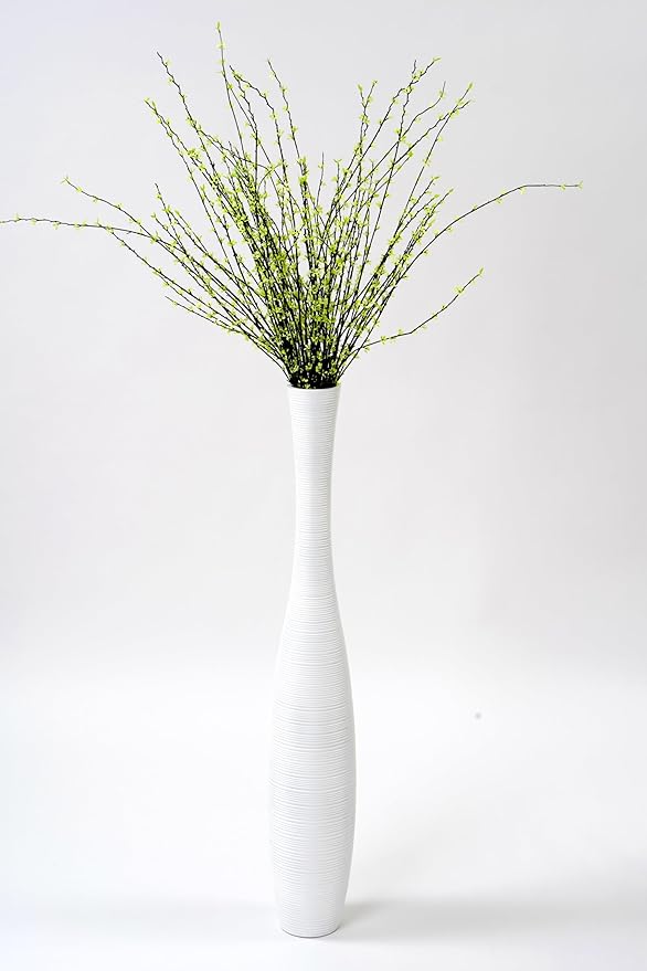 Leewadee Decorative Tall Floor Vase for Living Room Decor, 41 inches, White, Resin