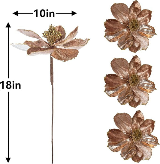 3 Pcs Artificial Flowers 10'' Christmas Decorations Festive Home Decor Elegant Holiday Floral Arrangements Perfect for Christmas Tree Table Centerpieces and Winter Weddings(Bronze)