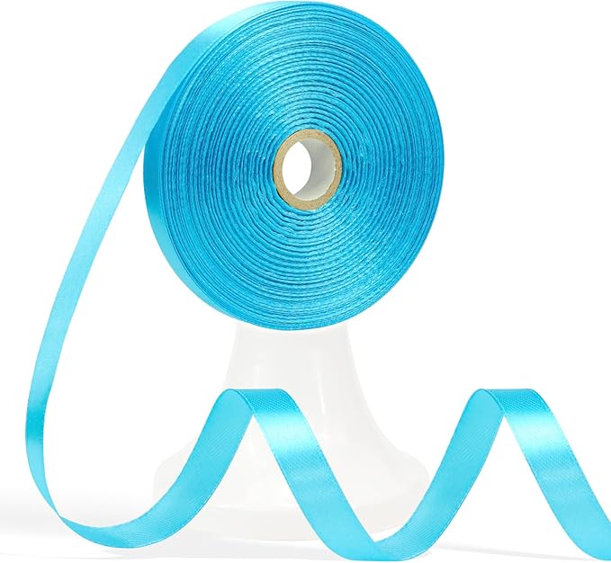 60 Yards Turquoise Blue Satin Ribbon 1/2 Inch, Solid Polyester Fabric Ribbon for Gift Wrapping, Crafts, Flower Bouquet, Wedding, Baby Shower, Easter, Christmas, Halloween