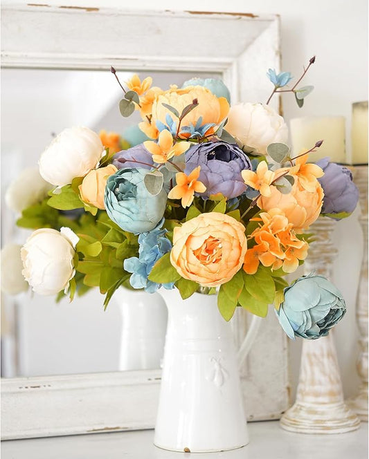 FiveSeasonStuff Vintage Artificial Peonies Silk Flowers and Hydrangeas for Wedding Bridal Home Décor – Beautiful Floral Centerpiece Arrangement Decoration with 2 Bouquets (Vintage Peaceful)