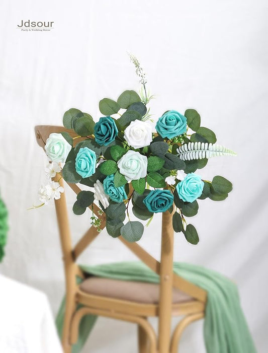 25pcs Artificial Flower,Real Looking Foam Roses w/Stem for DIY Wedding Bouquets Centerpieces Bridal Shower Party Decor-Shades of Teal Green