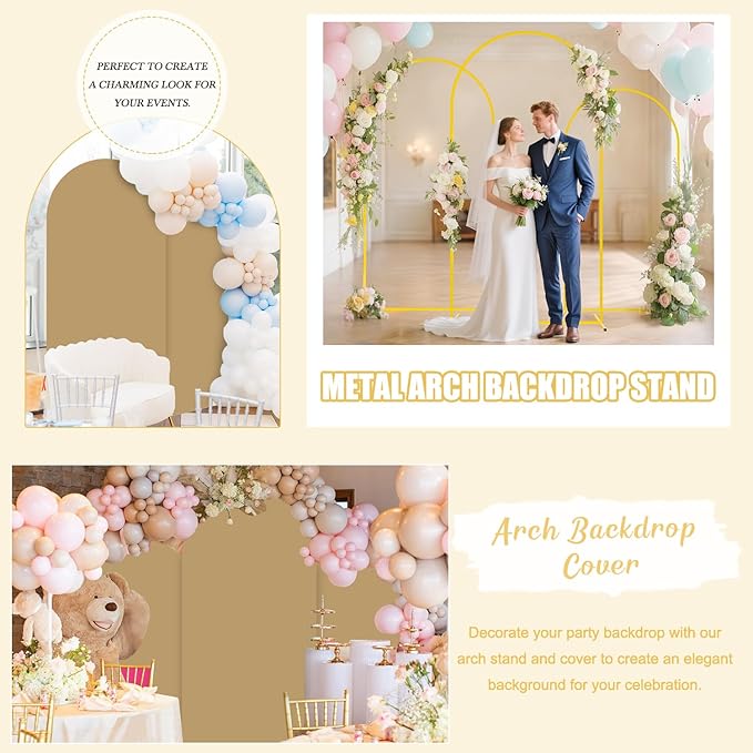 Wedding Arch Backdrop Stand and Brown Arch Cover Set 7.2FT/6FT Party Backdrop Arches Frame Balloon Arched Stand Covers Metal Arches with Covers for Birthday Wedding Ceremony Baby Shower Decor
