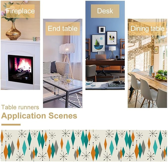 Mid Century Modern Table Runner,Table Runners for Kitchen Dining Modern Tables Decor Decoration for Kitchen Family Dinner Table Holiday Party Farmhouse 13 x 70 Inch