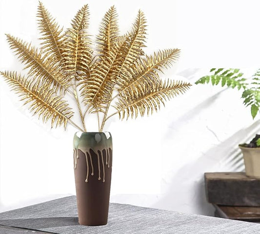 CATTREE Artificial Plants Gold Persian Grass Tall 29" 2 Pack, Fake Golden Palm Leaves Plastic Fern Boston Bushes Faux Shrubs Simulated Tropical Leaf for Party Decorations Wedding DIY Christmas Décor