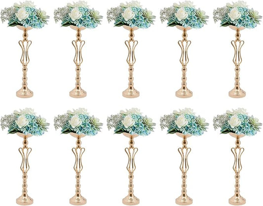 10Pcs Gold Flower Vase for Wedding Table Centerpieces 21.7" Tall Large Metal Flower Trumpet Vases DIY Flower Display Organizer for Anniversary Decor(10Pcs/Gold)