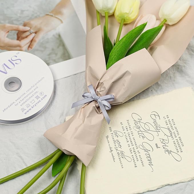Gray Satin Ribbon, Double Faced 1/4 Inch X 25 Yards Gray Ribbon, Premium Satin Ribbon for Gift Wrapping, Crafts, Hair Bow Making, Sewing, Flower Bouquet, Wedding Party Decor