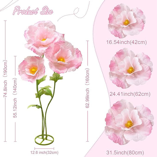 Giant Artificial Flowers for Decoration, Huge Birthday Party Mother's Day Valentine Backdrop with Standing Base Store Window Display Wedding Reception Banquet Ceremony Floral Decor, Light Pink