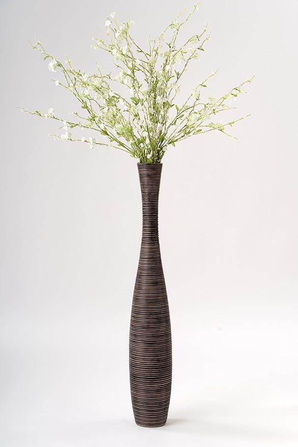 Leewadee Decorative Tall Floor Vase for Living Room Decor, 34 inches, Brown, Resin