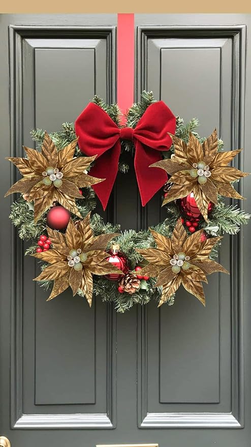 DILATATA 3 Pcs Artificial Christmas Flowers 13 Inch Glitter Poinsettia Picks Christmas Tree Ornaments Topper Decorations Bronze Poinsettias Flowers for Xmas New Year Wreath Garland Wedding Home Decor