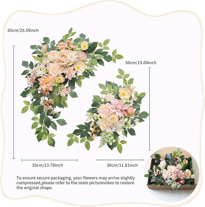Pack of 2 Wedding Arch, Artificial Flowers, Wedding Decor,Flower Garland Be Suited to Banquet, Party, Reception Entrance Welcome Sign and Background Decoration (Champagne)