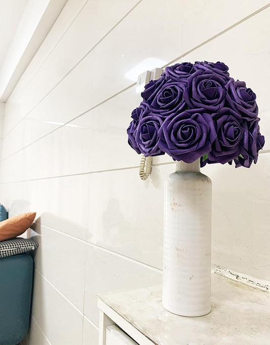 Dark Purple Artificial Roses 50 PCS Flowers with Stem, Fake Rose Heads Bouquets for DIY Wedding Decorations Centerpieces Arrangements Party Home Garden Porch Window Decor
