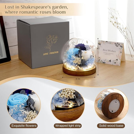 Preserved Flowers,Rose in Glass Dome with LED Light, Gifts for Her, Women, Mom,Grandma,Girlfriend, Wife - Style5