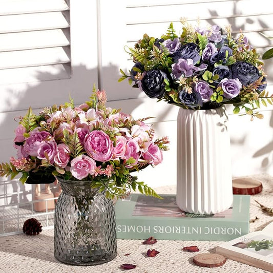 ASTRYAS Artificial Flowers, Pink Artificial Peony Small Silk Flowers Fake Peonies Bouquet Rose Flower Arrangement Table Centerpiece for Dining Party Home Decoration(Pink)