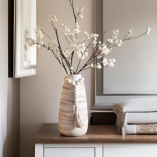 ALMA White Ceramic Vase 11 Inch Tall, Boho Vases for Tulips, Large Table Vase for Pampas Grass in Any Modern Home Decor, Kitchen Table Centerpiece, Shelf, Mantel Decor