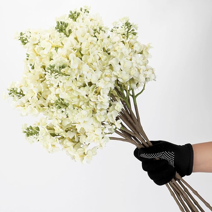 4PCS 25.6inch Lilac Artificial Flowers White Fake Delphinium Long Stem Silk Real Touch Flower Faux Lilac Floral Arrangement for Tall Vase Table Centerpieces Wedding Garden Home Decoration(White)